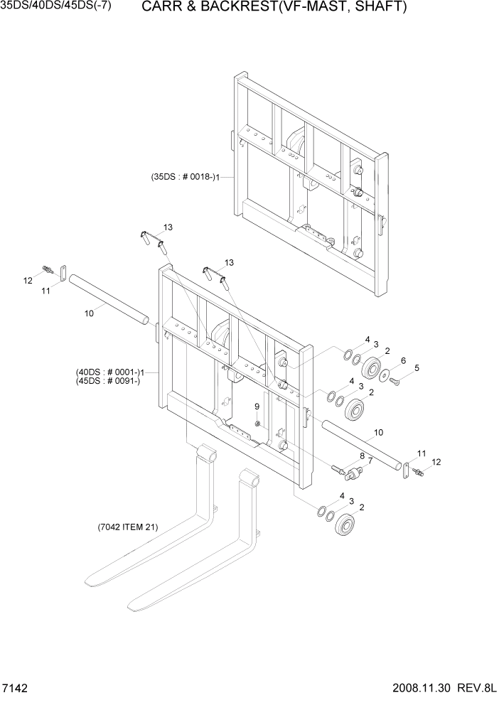 Схема запчастей Hyundai 35/40/45DS-7 - PAGE 7142 CARR & BKR(VF-MAST, SHAFT) РАБОЧЕЕ ОБОРУДОВАНИЕ