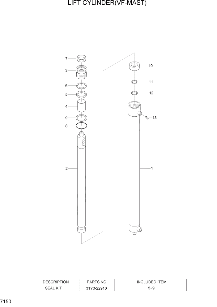 Схема запчастей Hyundai 35/40/45DS-7 - PAGE 7150 LIFT CYLINDER(VF-MAST) РАБОЧЕЕ ОБОРУДОВАНИЕ