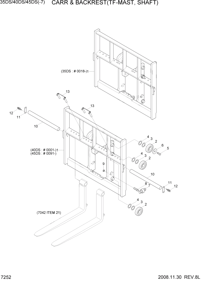 Схема запчастей Hyundai 35/40/45DS-7 - PAGE 7252 CARR & BKR(TF-MAST,SHAFT) РАБОЧЕЕ ОБОРУДОВАНИЕ