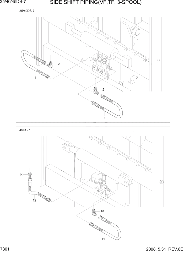 Схема запчастей Hyundai 35/40/45DS-7 - PAGE 7301 SIDE SHIFT PIPING(TF-MAST,3-SPOOL) РАБОЧЕЕ ОБОРУДОВАНИЕ