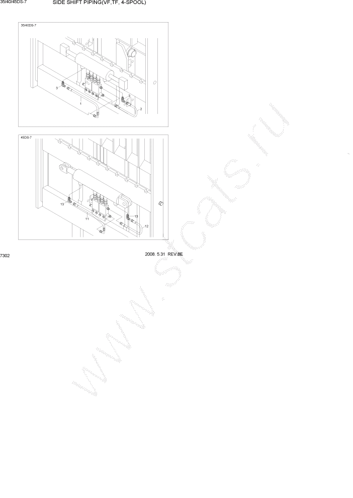 Схема запчастей Hyundai 35/40/45DS-7 - PAGE 7302 SIDE SHIFT PIPING(TF-MAST,4-SPOOL) РАБОЧЕЕ ОБОРУДОВАНИЕ