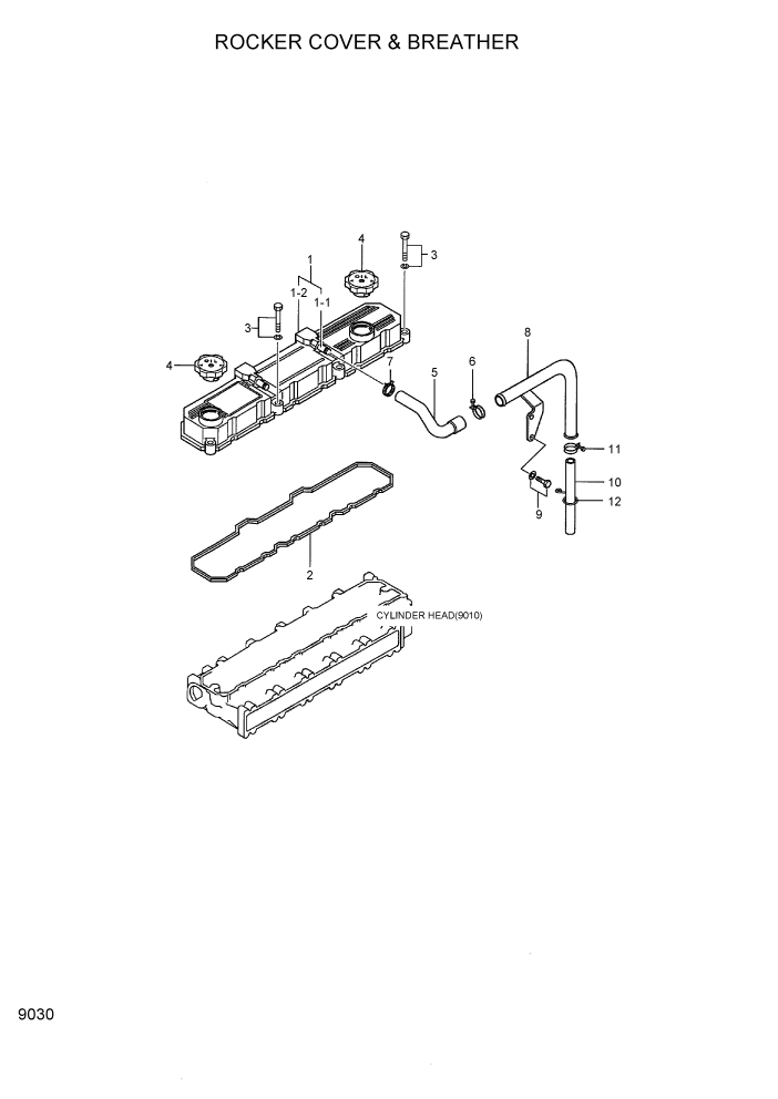 Схема запчастей Hyundai 35/40/45DS-7 - PAGE 9030 ROCKER COVER & BREATHER ДВИГАТЕЛЬ БАЗА