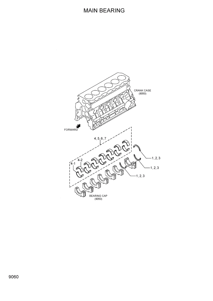 Схема запчастей Hyundai 35/40/45DS-7 - PAGE 9060 MAIN BEARING ДВИГАТЕЛЬ БАЗА