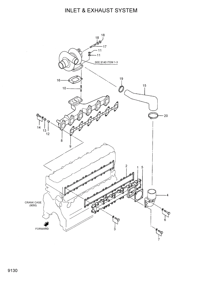 Схема запчастей Hyundai 35/40/45DS-7 - PAGE 9130 INLET & EXHAUST SYSTEM ДВИГАТЕЛЬ БАЗА