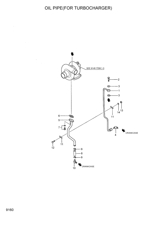 Схема запчастей Hyundai 35/40/45DS-7 - PAGE 9160 OIL PIPE(FOR TURBOCHARGER) ДВИГАТЕЛЬ БАЗА