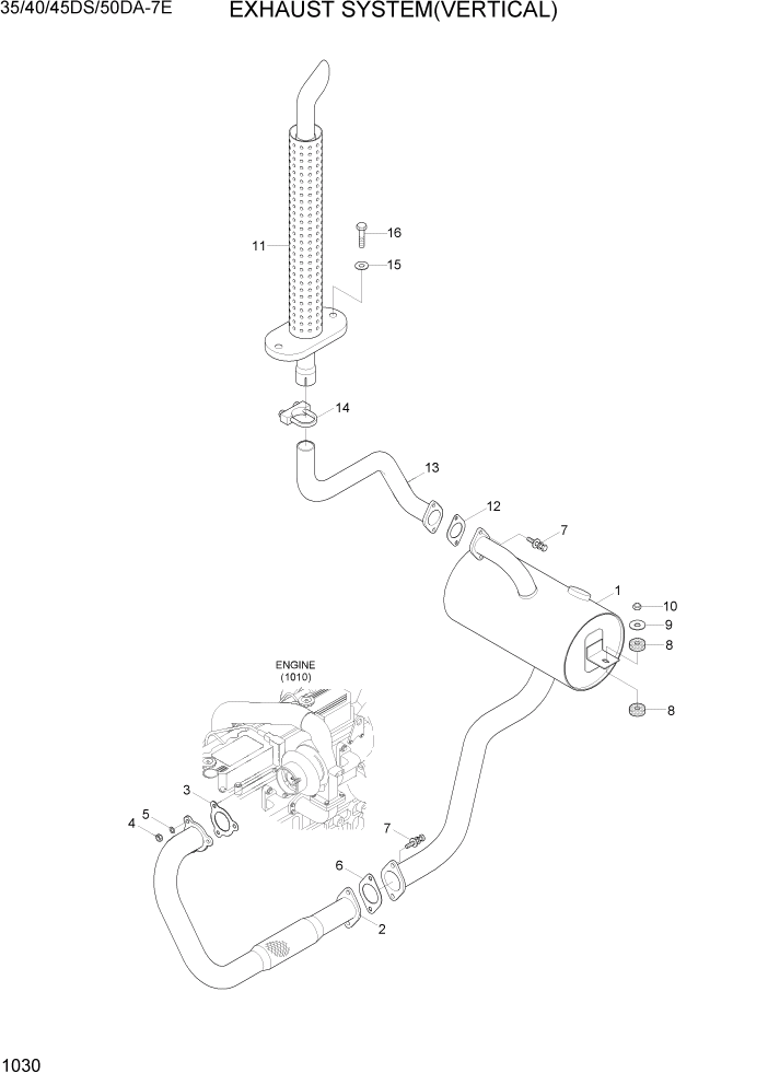 Схема запчастей Hyundai 35DS/40DS/45DS/50DA-7E - PAGE 1030 EXHAUST SYSTEM(VERTICAL) СИСТЕМА ДВИГАТЕЛЯ