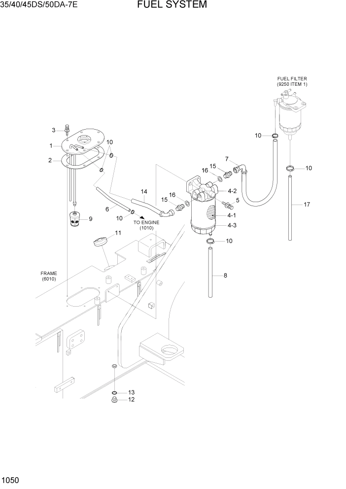 Схема запчастей Hyundai 35DS/40DS/45DS/50DA-7E - PAGE 1050 FUEL SYSTEM СИСТЕМА ДВИГАТЕЛЯ