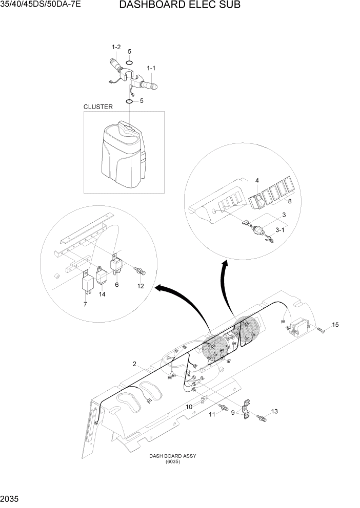 Схема запчастей Hyundai 35DS/40DS/45DS/50DA-7E - PAGE 2035 DASHBOARD ELEC SUB ЭЛЕКТРИЧЕСКАЯ СИСТЕМА