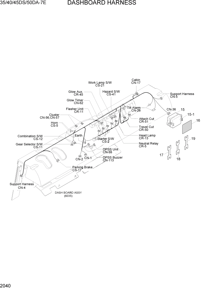 Схема запчастей Hyundai 35DS/40DS/45DS/50DA-7E - PAGE 2040 DASHBOARD HARNESS ЭЛЕКТРИЧЕСКАЯ СИСТЕМА