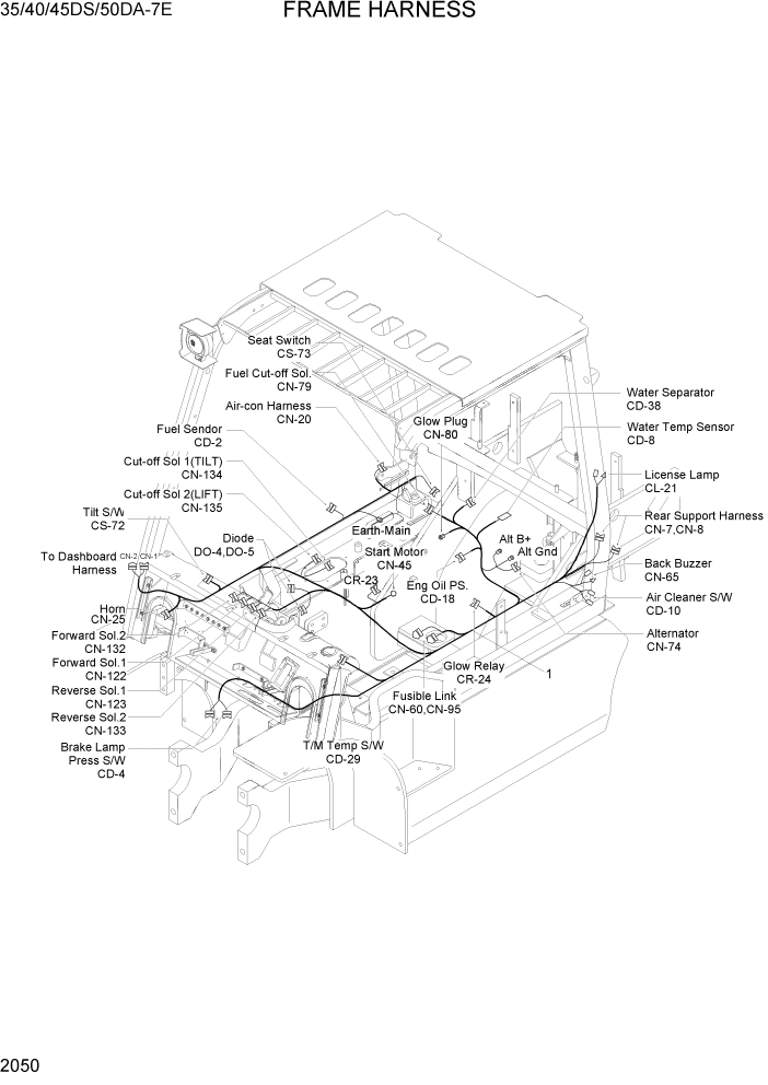 Схема запчастей Hyundai 35DS/40DS/45DS/50DA-7E - PAGE 2050 FRAME HARNESS ЭЛЕКТРИЧЕСКАЯ СИСТЕМА