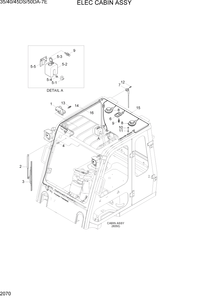 Схема запчастей Hyundai 35DS/40DS/45DS/50DA-7E - PAGE 2070 CABIN ELECTRIC(OPTION) ЭЛЕКТРИЧЕСКАЯ СИСТЕМА