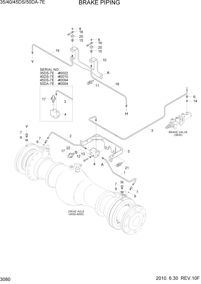 Схема запчастей Hyundai 35DS/40DS/45DS/50DA-7E - PAGE 3080 BRAKE PIPING ГИДРАВЛИЧЕСКАЯ СИСТЕМА