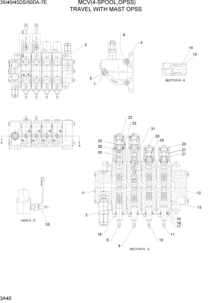 Схема запчастей Hyundai 35DS/40DS/45DS/50DA-7E - PAGE 3A40 MCV(4-SPOOL, OPSS) ГИДРАВЛИЧЕСКАЯ СИСТЕМА