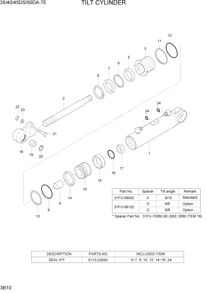 Схема запчастей Hyundai 35DS/40DS/45DS/50DA-7E - PAGE 3B10 TILT CYLINDER ГИДРАВЛИЧЕСКАЯ СИСТЕМА