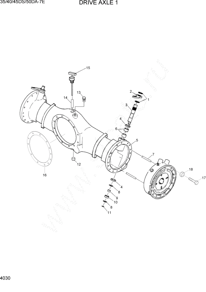 Схема запчастей Hyundai 35DS/40DS/45DS/50DA-7E - PAGE 4030 DRIVE AXLE 1 СИЛОВАЯ СИСТЕМА