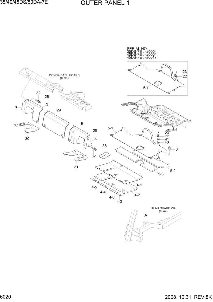 Схема запчастей Hyundai 35DS/40DS/45DS/50DA-7E - PAGE 6020 OUTER PANEL 1 СТРУКТУРА