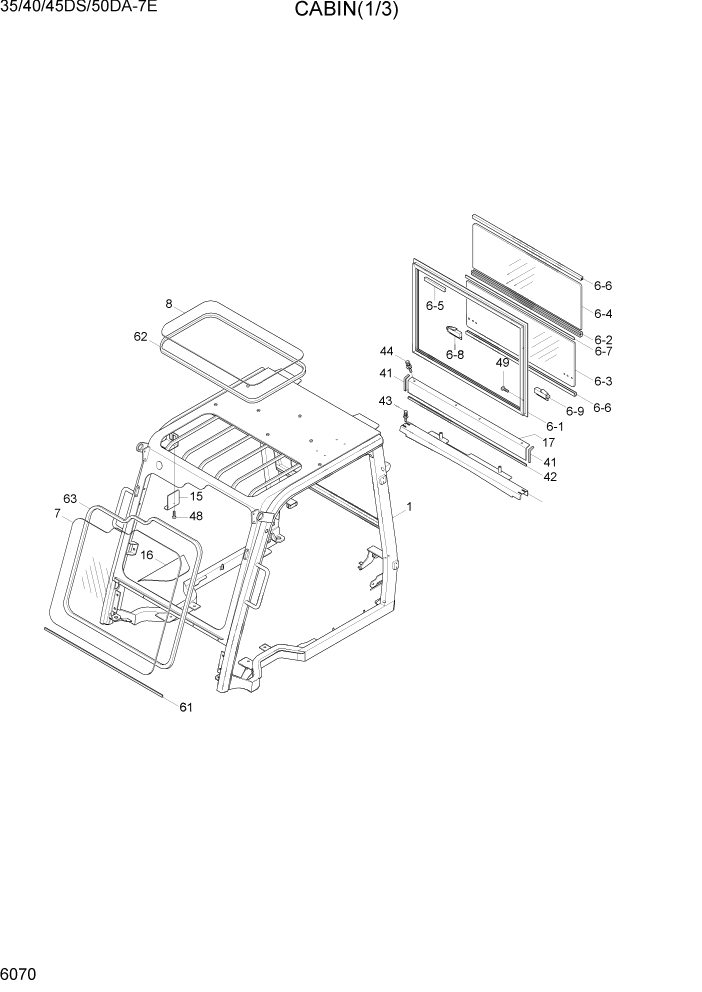 Схема запчастей Hyundai 35DS/40DS/45DS/50DA-7E - PAGE 6070 CABIN(1/3) СТРУКТУРА