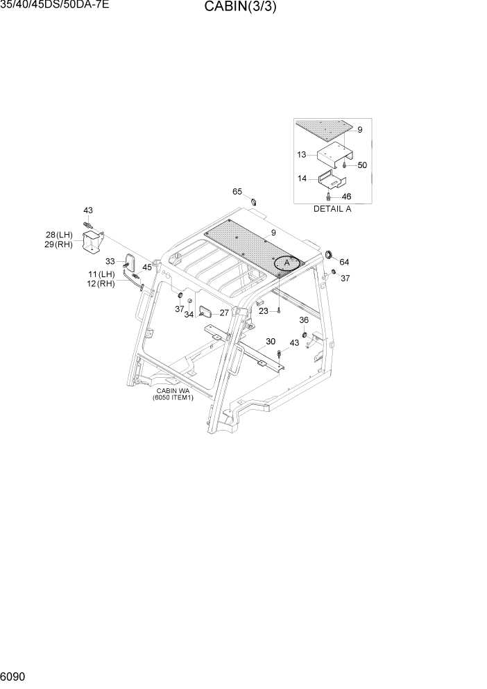 Схема запчастей Hyundai 35DS/40DS/45DS/50DA-7E - PAGE 6090 CABIN(3/3) СТРУКТУРА
