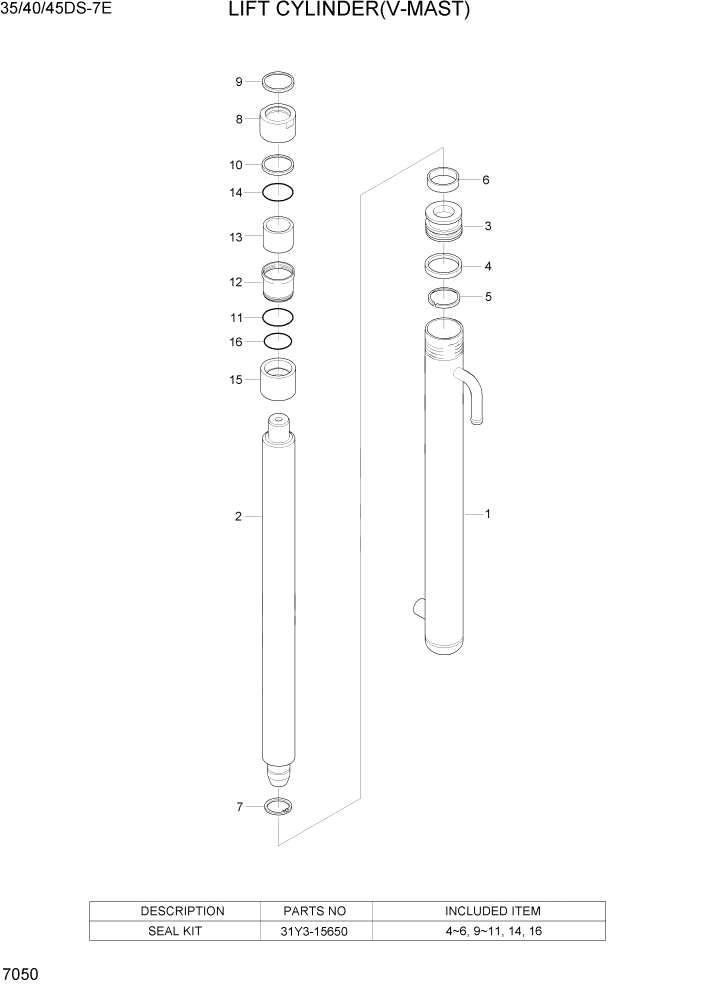 Схема запчастей Hyundai 35DS/40DS/45DS/50DA-7E - PAGE 7050 LIFT CYLINDER(V-MAST,35/40/45DS-7E) РАБОЧЕЕ ОБОРУДОВАНИЕ