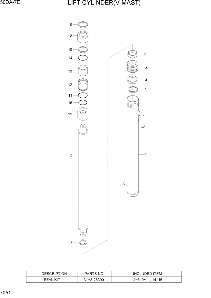 Схема запчастей Hyundai 35DS/40DS/45DS/50DA-7E - PAGE 7051 LIFT CYLINDER(V-MAST,50DA-7E) РАБОЧЕЕ ОБОРУДОВАНИЕ