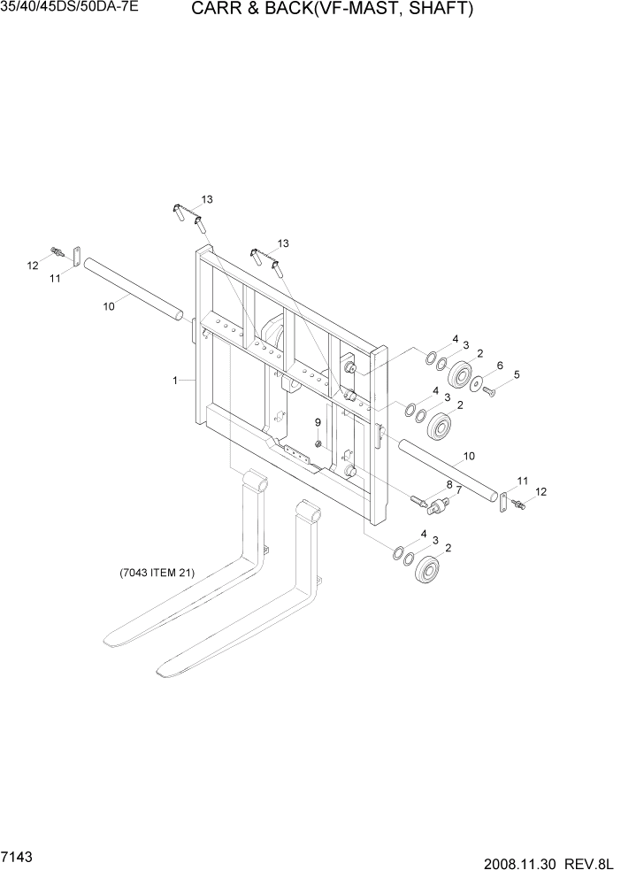 Схема запчастей Hyundai 35DS/40DS/45DS/50DA-7E - PAGE 7143 CARR & BKR(VF-MAST, SHAFT) РАБОЧЕЕ ОБОРУДОВАНИЕ