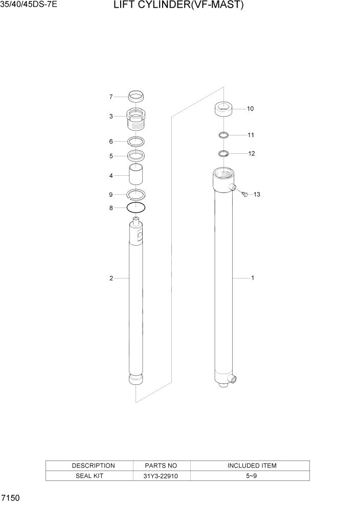 Схема запчастей Hyundai 35DS/40DS/45DS/50DA-7E - PAGE 7150 LIFT CYLINDER(VF-MAST,35/40/45DS-7E) РАБОЧЕЕ ОБОРУДОВАНИЕ