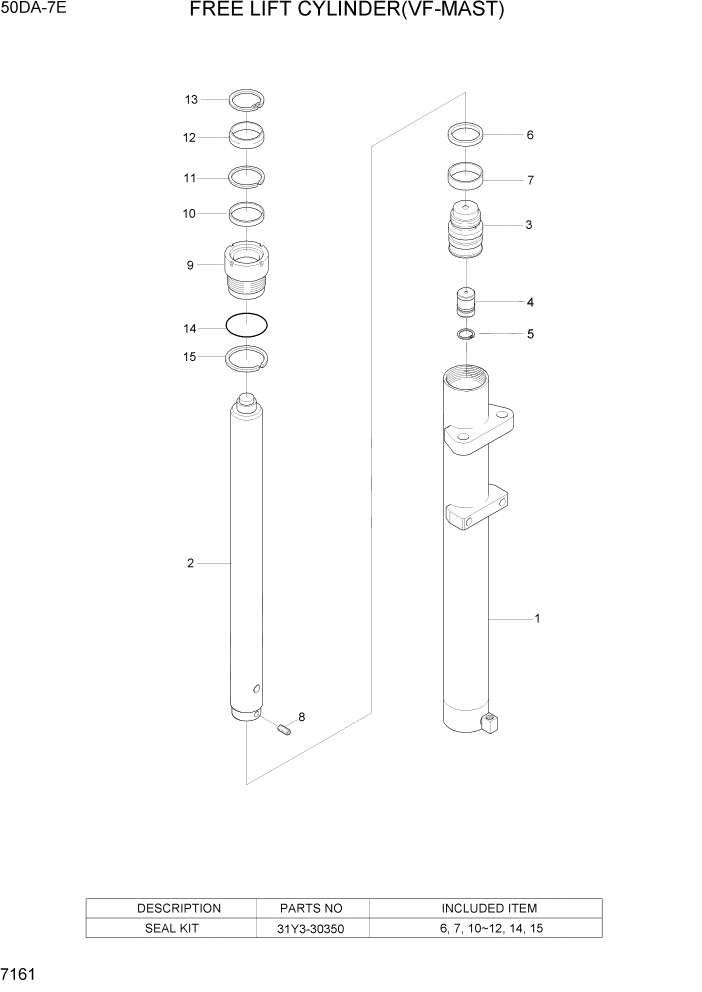 Схема запчастей Hyundai 35DS/40DS/45DS/50DA-7E - PAGE 7161 FREE LIFT CYLINDER(VF-MAST,50DA-7E) РАБОЧЕЕ ОБОРУДОВАНИЕ