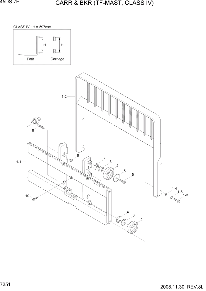 Схема запчастей Hyundai 35DS/40DS/45DS/50DA-7E - PAGE 7251 CARR & BKR(TF-MAST,C-IV,45DS-7E) РАБОЧЕЕ ОБОРУДОВАНИЕ