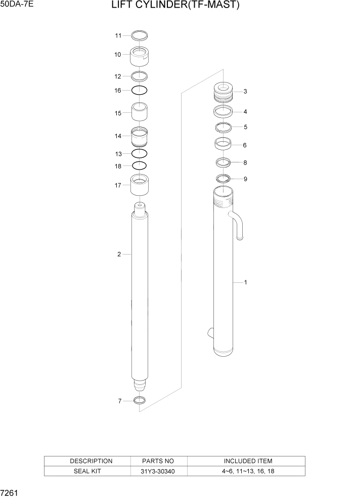 Схема запчастей Hyundai 35DS/40DS/45DS/50DA-7E - PAGE 7261 LIFT CYLINDER(TF-MAST,50DA-7E) РАБОЧЕЕ ОБОРУДОВАНИЕ