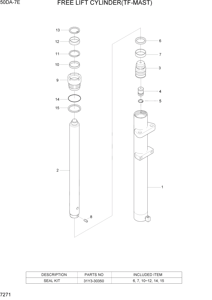 Схема запчастей Hyundai 35DS/40DS/45DS/50DA-7E - PAGE 7271 FREE LIFT CYLINDER(TF-MAST,50DA-7E) РАБОЧЕЕ ОБОРУДОВАНИЕ