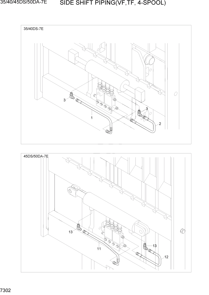 Схема запчастей Hyundai 35DS/40DS/45DS/50DA-7E - PAGE 7302 SIDE SHIFT PIPING(VF,TF-MAST,4-SPOOL) РАБОЧЕЕ ОБОРУДОВАНИЕ