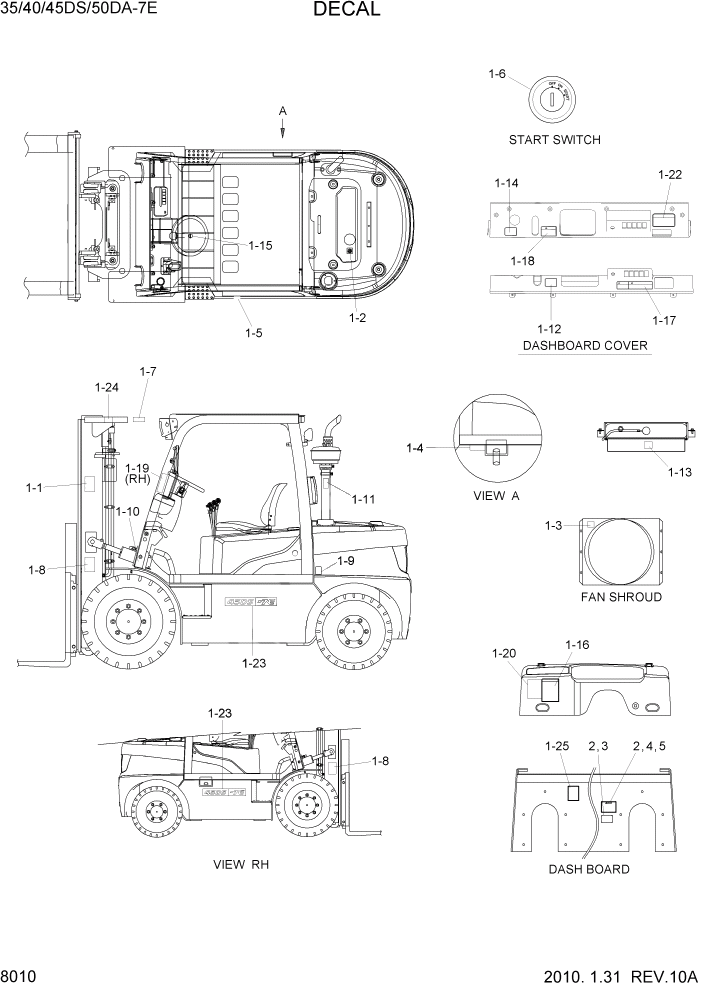 Схема запчастей Hyundai 35DS/40DS/45DS/50DA-7E - PAGE 8010 DECAL ДРУГИЕ ЧАСТИ