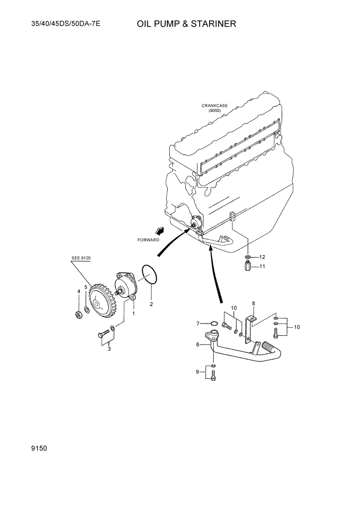 Схема запчастей Hyundai 35DS/40DS/45DS/50DA-7E - PAGE 9150 OIL PUMP & STRAINER ДВИГАТЕЛЬ БАЗА