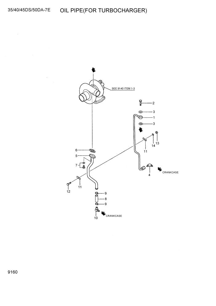 Схема запчастей Hyundai 35DS/40DS/45DS/50DA-7E - PAGE 9160 OIL PIPE(FOR TURBOCHARGER) ДВИГАТЕЛЬ БАЗА