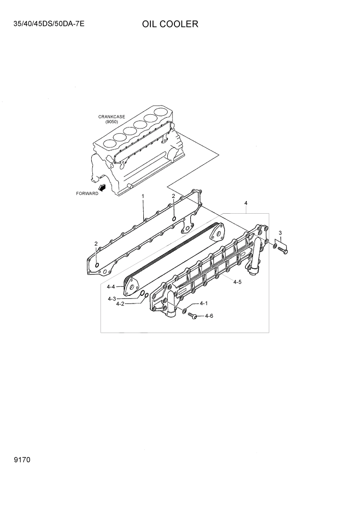 Схема запчастей Hyundai 35DS/40DS/45DS/50DA-7E - PAGE 9170 OIL COOLER ДВИГАТЕЛЬ БАЗА