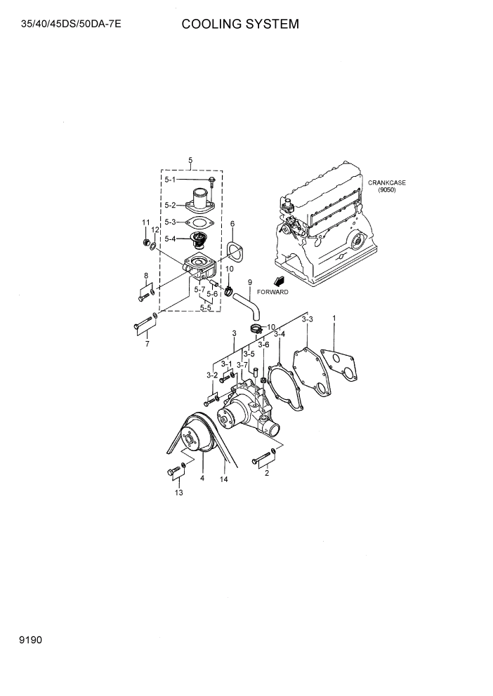 Схема запчастей Hyundai 35DS/40DS/45DS/50DA-7E - PAGE 9190 COOLING SYSTEM ДВИГАТЕЛЬ БАЗА