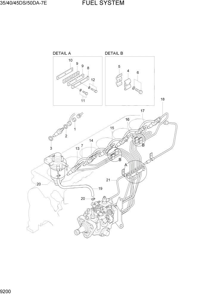 Схема запчастей Hyundai 35DS/40DS/45DS/50DA-7E - PAGE 9200 FUEL SYSTEM ДВИГАТЕЛЬ БАЗА