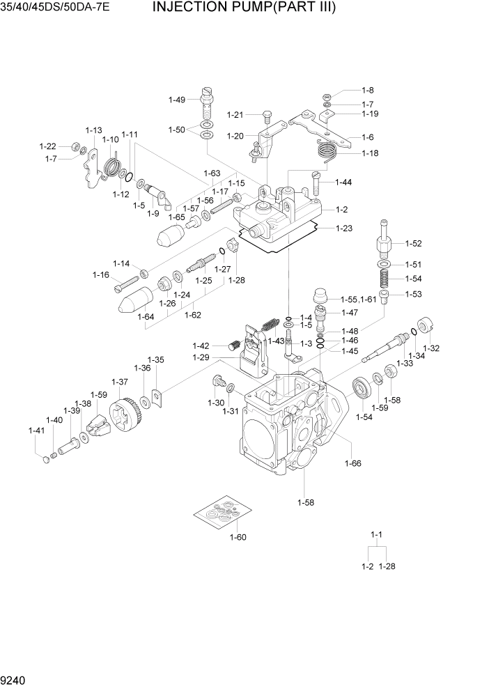 Схема запчастей Hyundai 35DS/40DS/45DS/50DA-7E - PAGE 9240 INJECTION PUMP(PART III) ДВИГАТЕЛЬ БАЗА