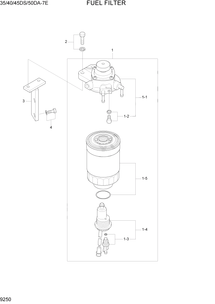 Схема запчастей Hyundai 35DS/40DS/45DS/50DA-7E - PAGE 9250 FUEL FILTER ДВИГАТЕЛЬ БАЗА