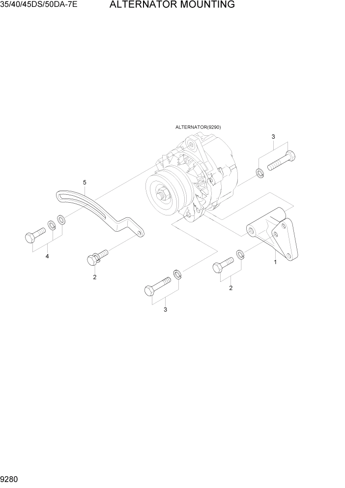 Схема запчастей Hyundai 35DS/40DS/45DS/50DA-7E - PAGE 9280 ALTERNATOR MOUNTING ДВИГАТЕЛЬ БАЗА