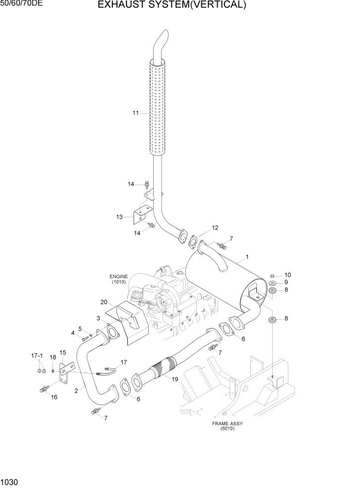 Схема запчастей Hyundai 50/60/70DE - PAGE 1030 EXHAUST SYSTEM(VERTICAL) СИСТЕМА ДВИГАТЕЛЯ