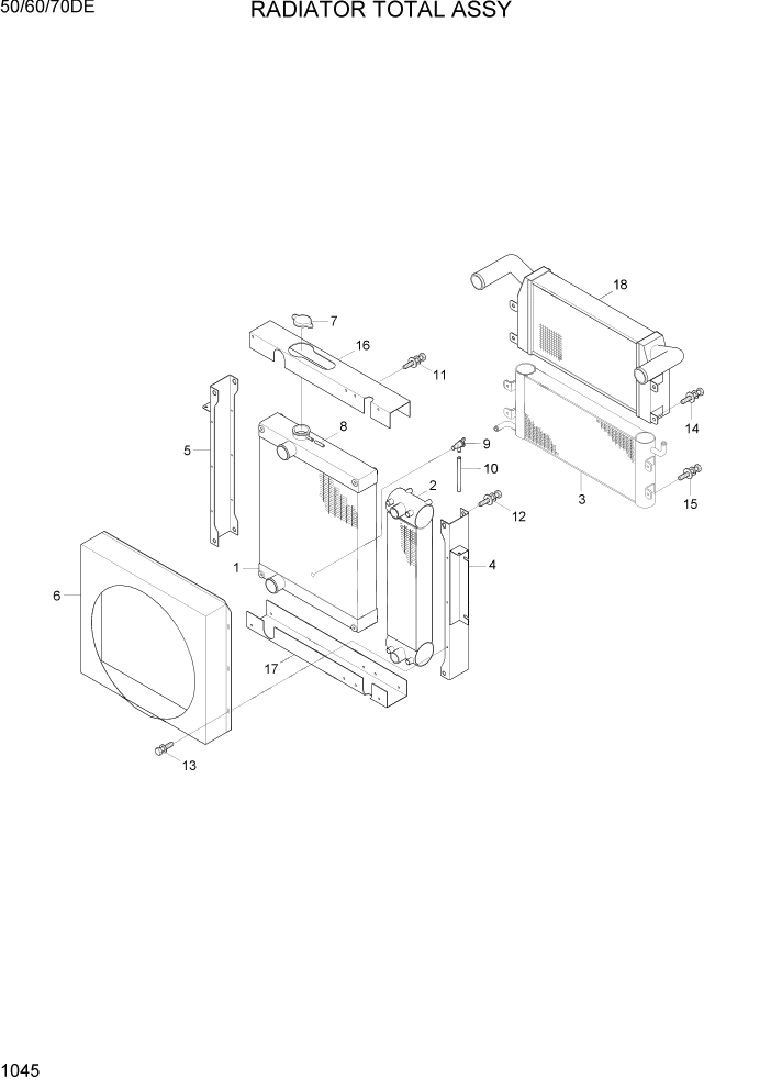 Схема запчастей Hyundai 50/60/70DE - PAGE 1045 RADIATOR TOTAL ASSY СИСТЕМА ДВИГАТЕЛЯ