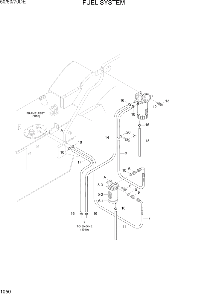 Схема запчастей Hyundai 50/60/70DE - PAGE 1050 FUEL SYSTEM СИСТЕМА ДВИГАТЕЛЯ