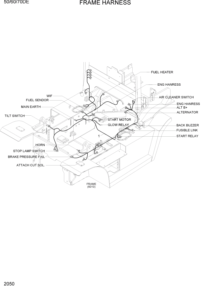 Схема запчастей Hyundai 50/60/70DE - PAGE 2050 FRAME HARNESS ЭЛЕКТРИЧЕСКАЯ СИСТЕМА