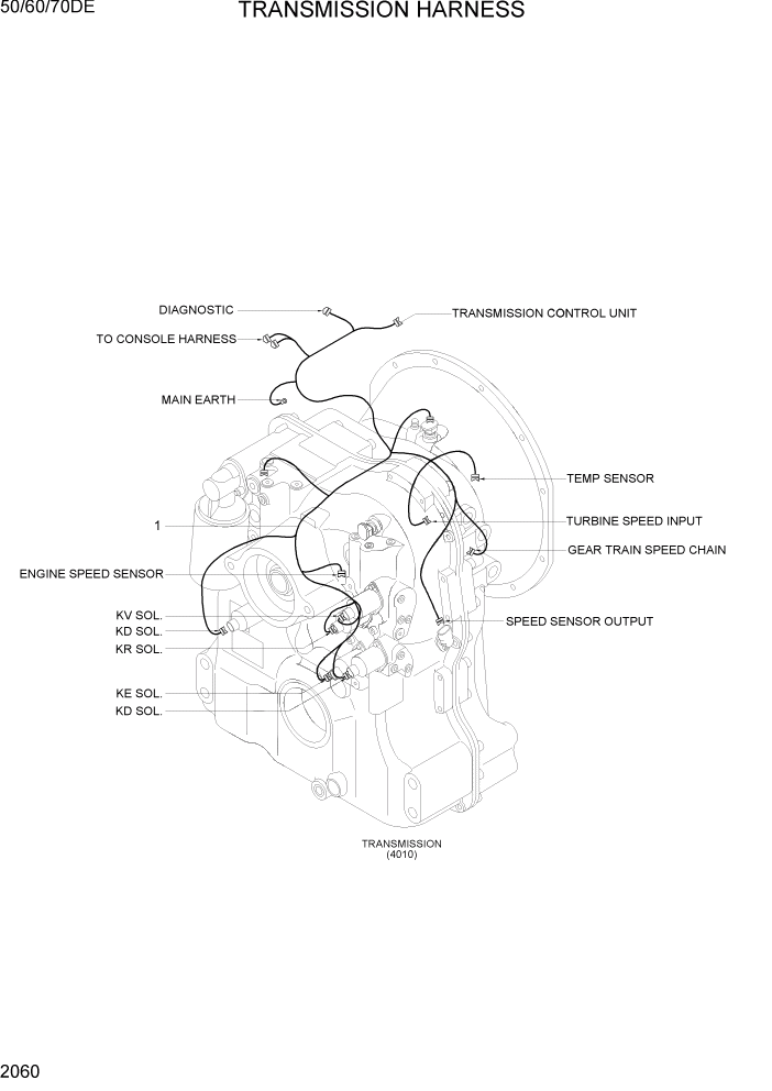 Схема запчастей Hyundai 50/60/70DE - PAGE 2060 TRANSMISSION HARNESS ЭЛЕКТРИЧЕСКАЯ СИСТЕМА