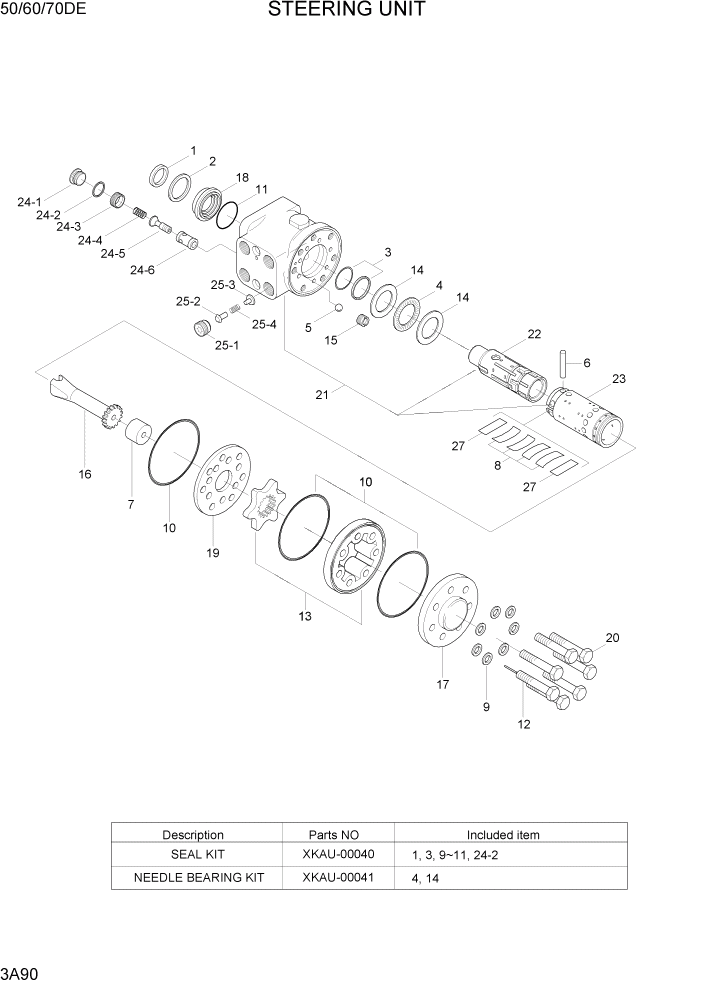 Схема запчастей Hyundai 50/60/70DE - PAGE 3A90 STEERING UNIT ГИДРАВЛИЧЕСКАЯ СИСТЕМА