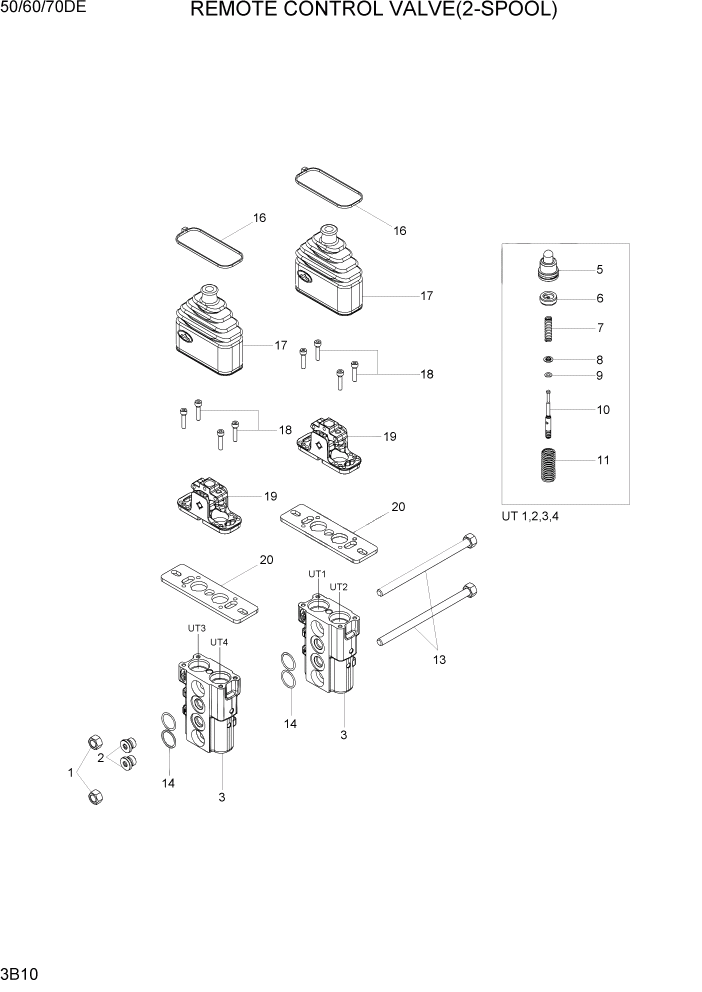 Схема запчастей Hyundai 50/60/70DE - PAGE 3B10 REMOTE CONTROL VALVE(2-SPOOL) ГИДРАВЛИЧЕСКАЯ СИСТЕМА