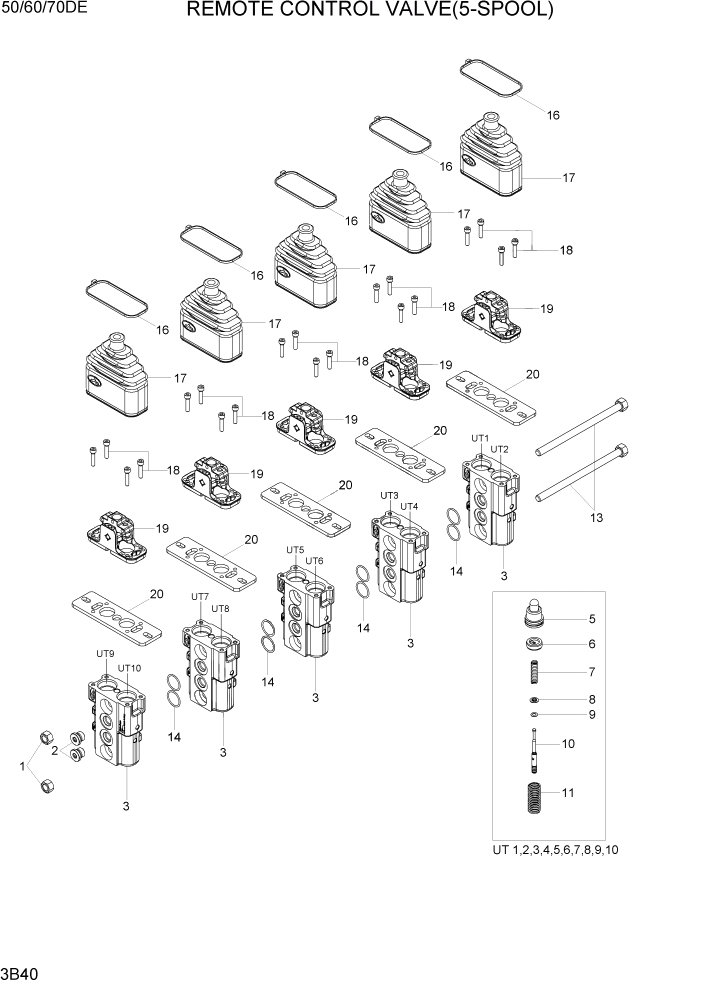 Схема запчастей Hyundai 50/60/70DE - PAGE 3B40 REMOTE CONTROL VALVE(5-SPOOL) ГИДРАВЛИЧЕСКАЯ СИСТЕМА