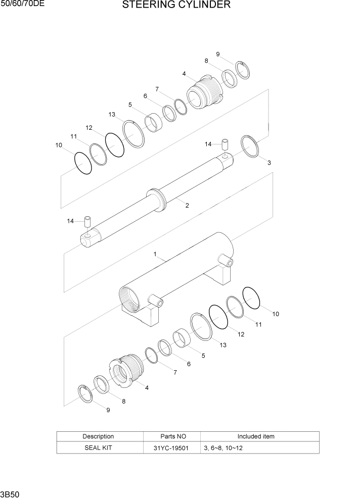 Схема запчастей Hyundai 50/60/70DE - PAGE 3B50 STEERING CYLINDER ГИДРАВЛИЧЕСКАЯ СИСТЕМА