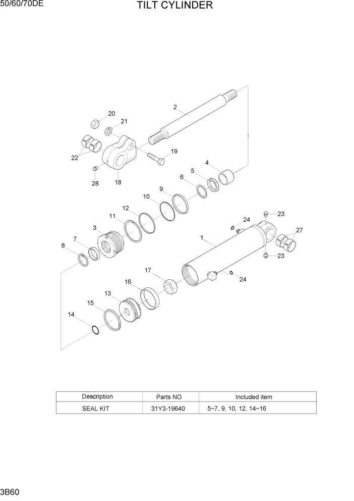 Схема запчастей Hyundai 50/60/70DE - PAGE 3B60 TILT CYLINDER ГИДРАВЛИЧЕСКАЯ СИСТЕМА